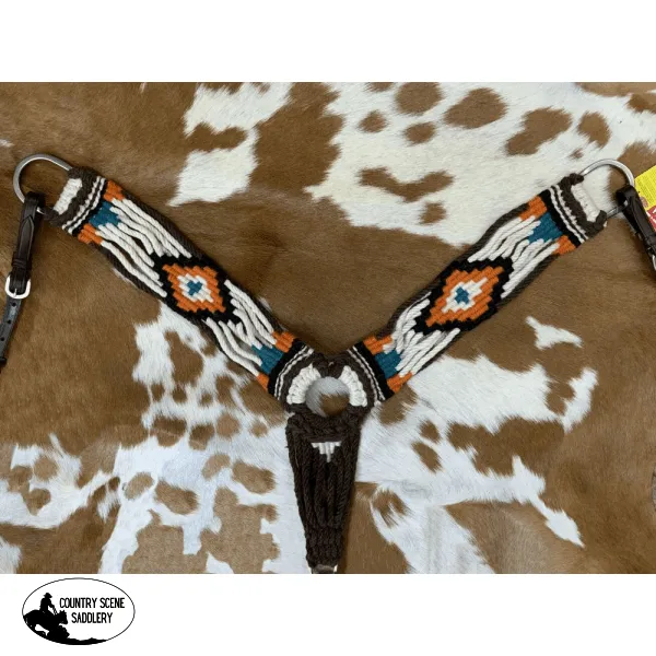14730B Showman ® Wool String Breastcollar with Navajo Design - White/Turq/Orange/Brown