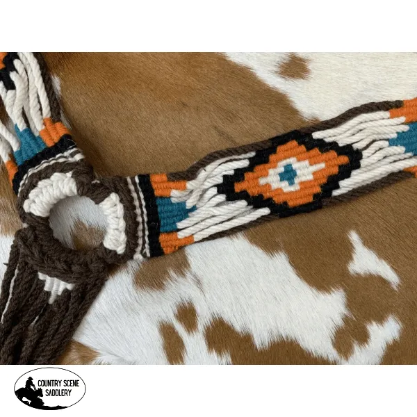 14730B Showman ® Wool String Breastcollar with Navajo Design - White/Turq/Orange/Brown