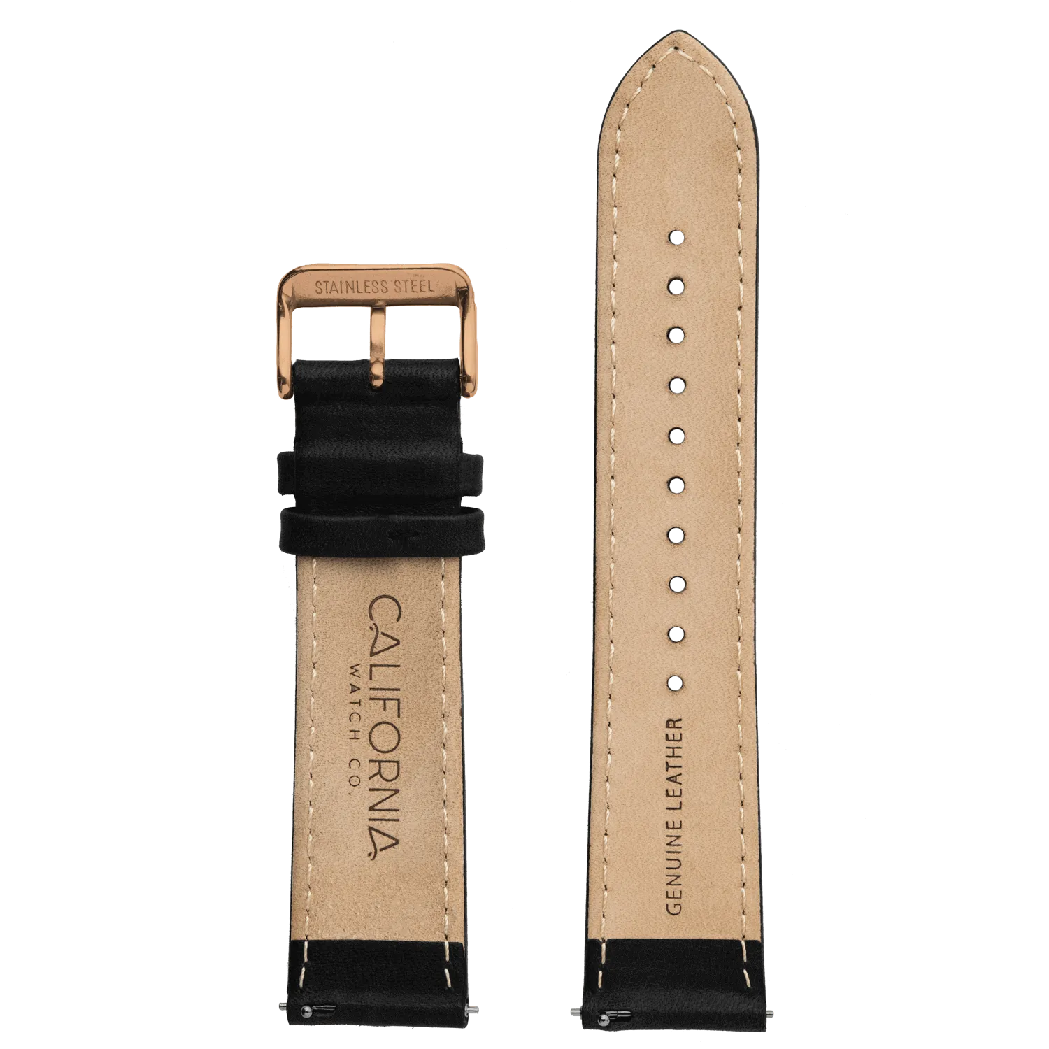 22mm Leather Black Rose Gold