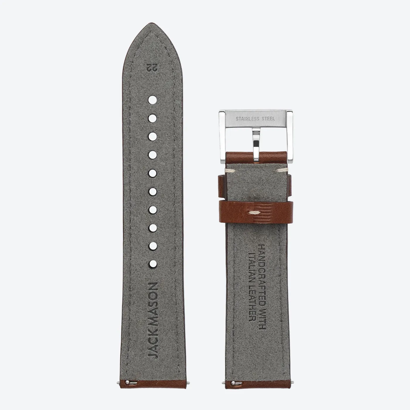 22mm Stitched Brown Leather Strap
