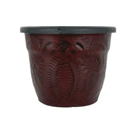 American West at Home 6.5" Round Planter with Tooled Leather - Medium