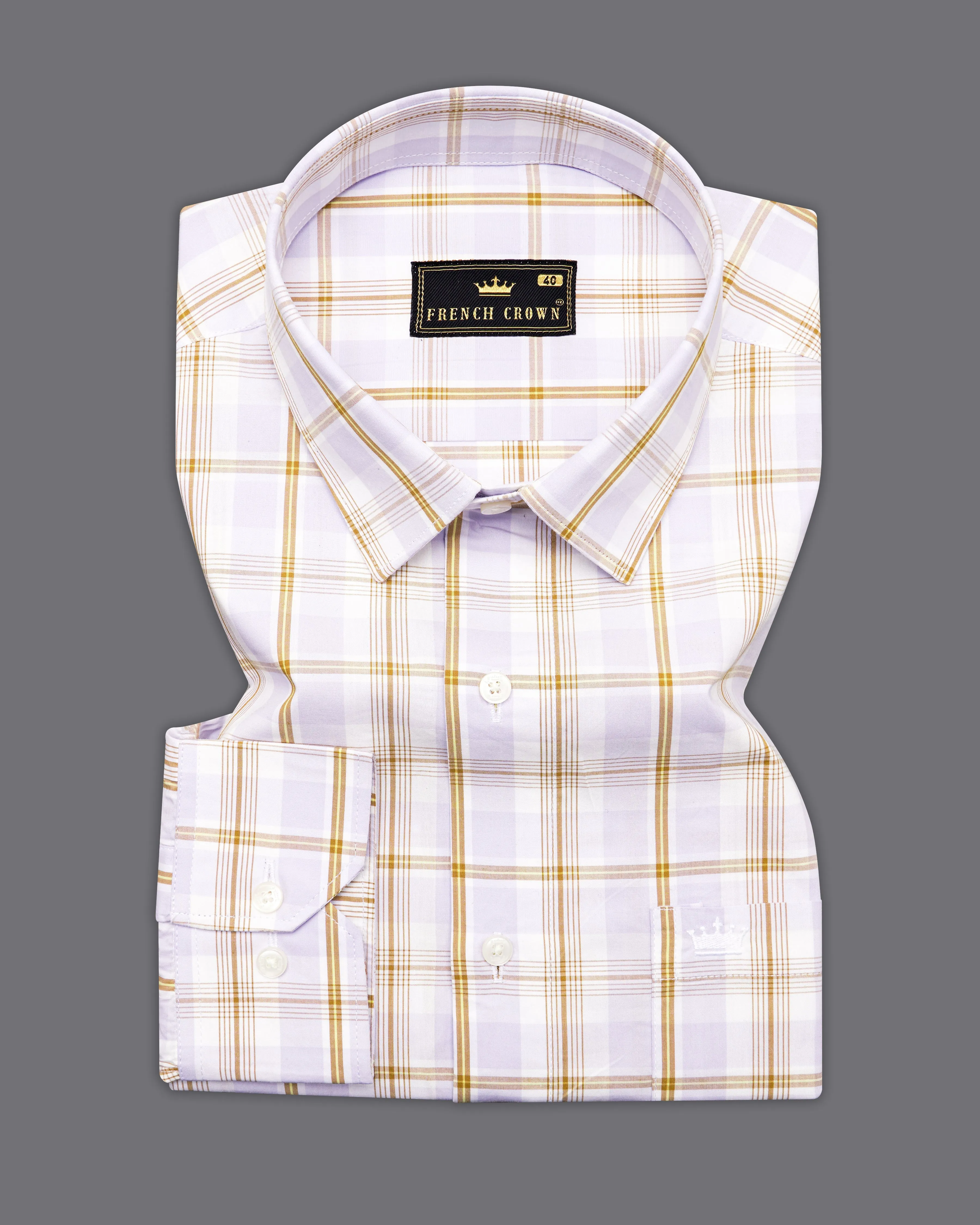 Amour Lavender with Leather Brown Checkered Floral Embroidered Premium Cotton Designer Shirt