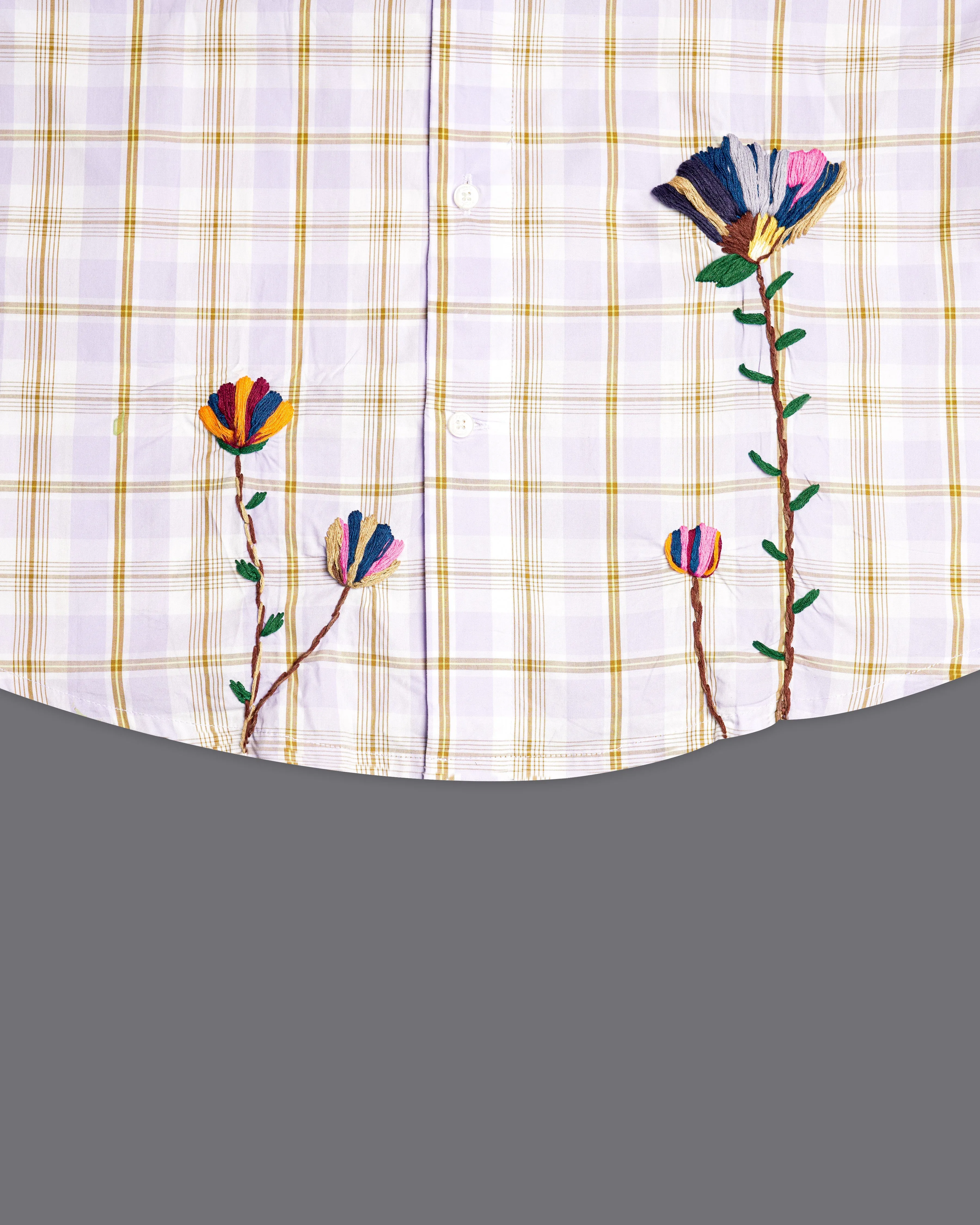 Amour Lavender with Leather Brown Checkered Floral Embroidered Premium Cotton Designer Shirt
