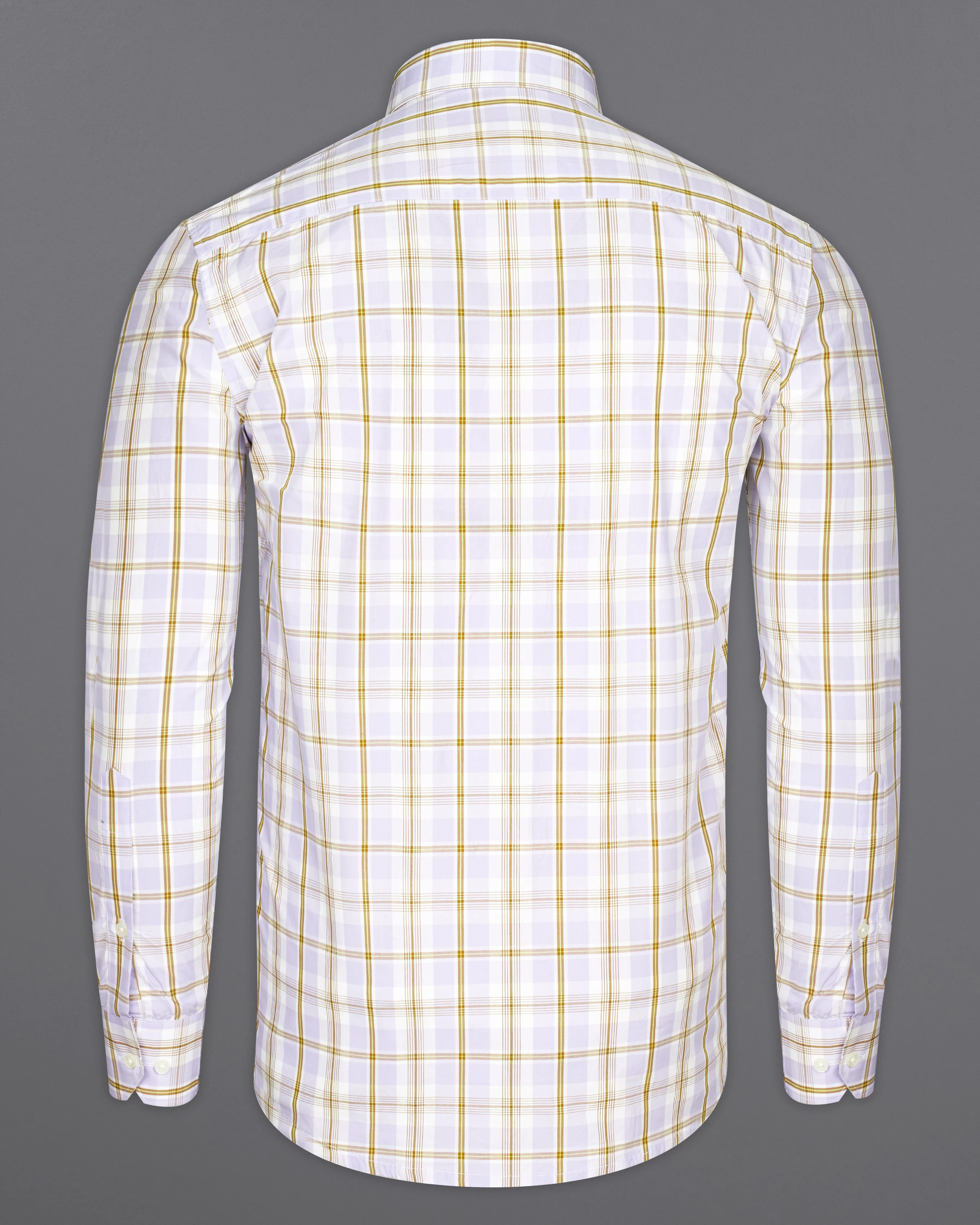 Amour Lavender with Leather Brown Checkered Floral Embroidered Premium Cotton Designer Shirt