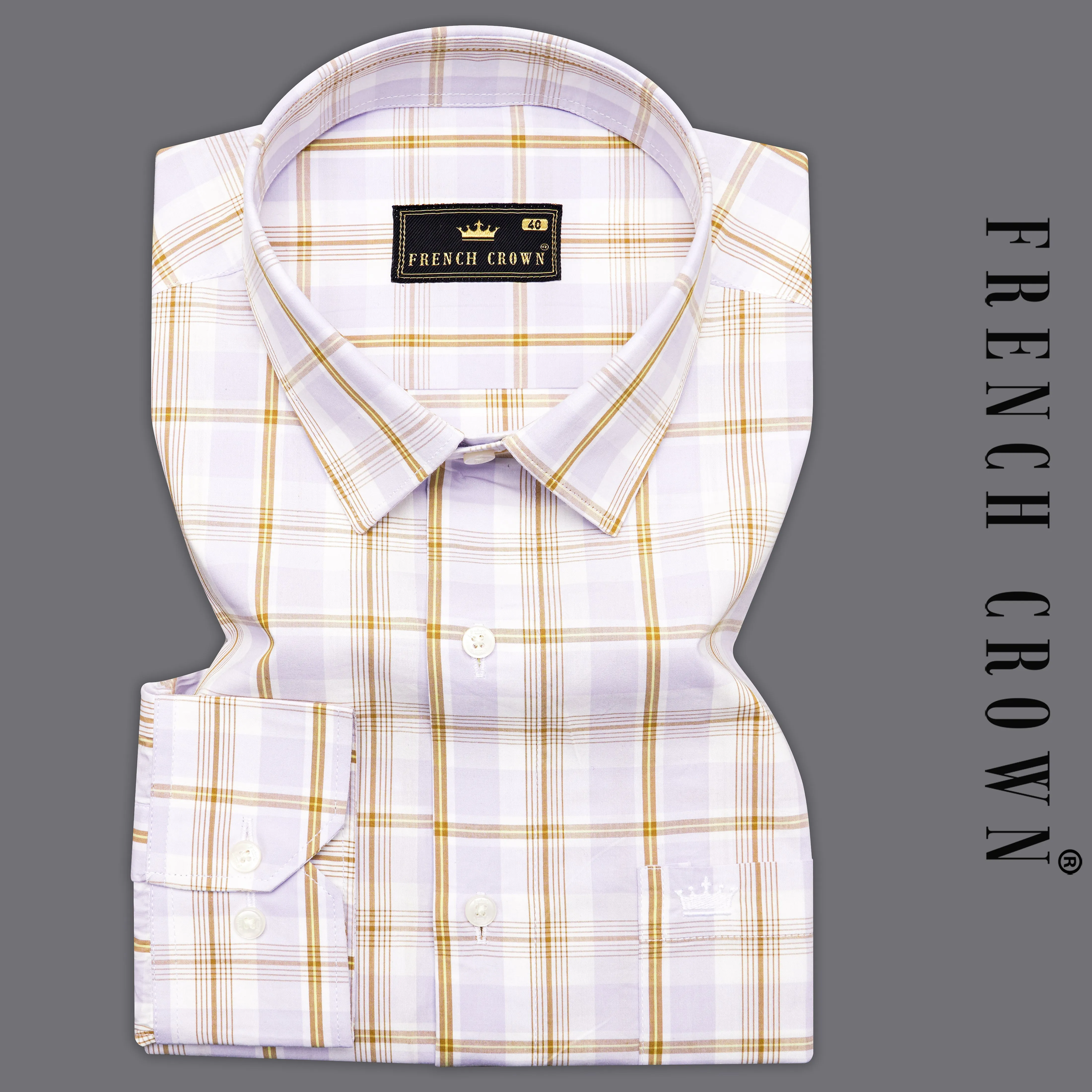 Amour Lavender with Leather Brown Checkered Floral Embroidered Premium Cotton Designer Shirt