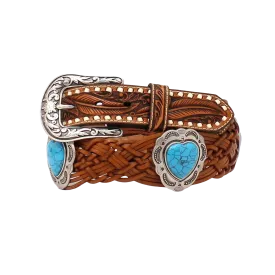 Angel Ranch Ladies Tooled Tabs Braided Heart Concho Tan Belt D140002408