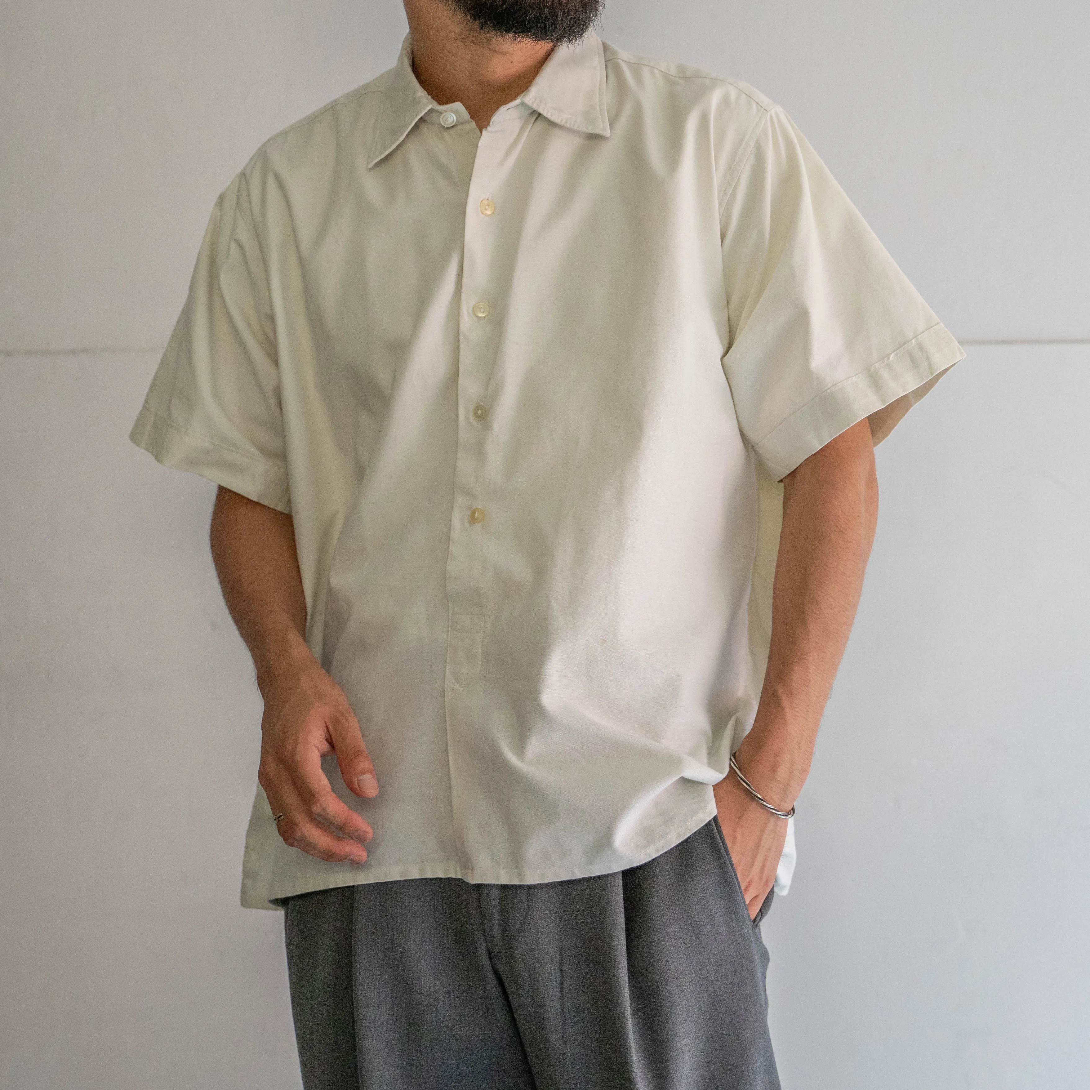 around 1970s French white color pullover short sleeve shirt 'remake'