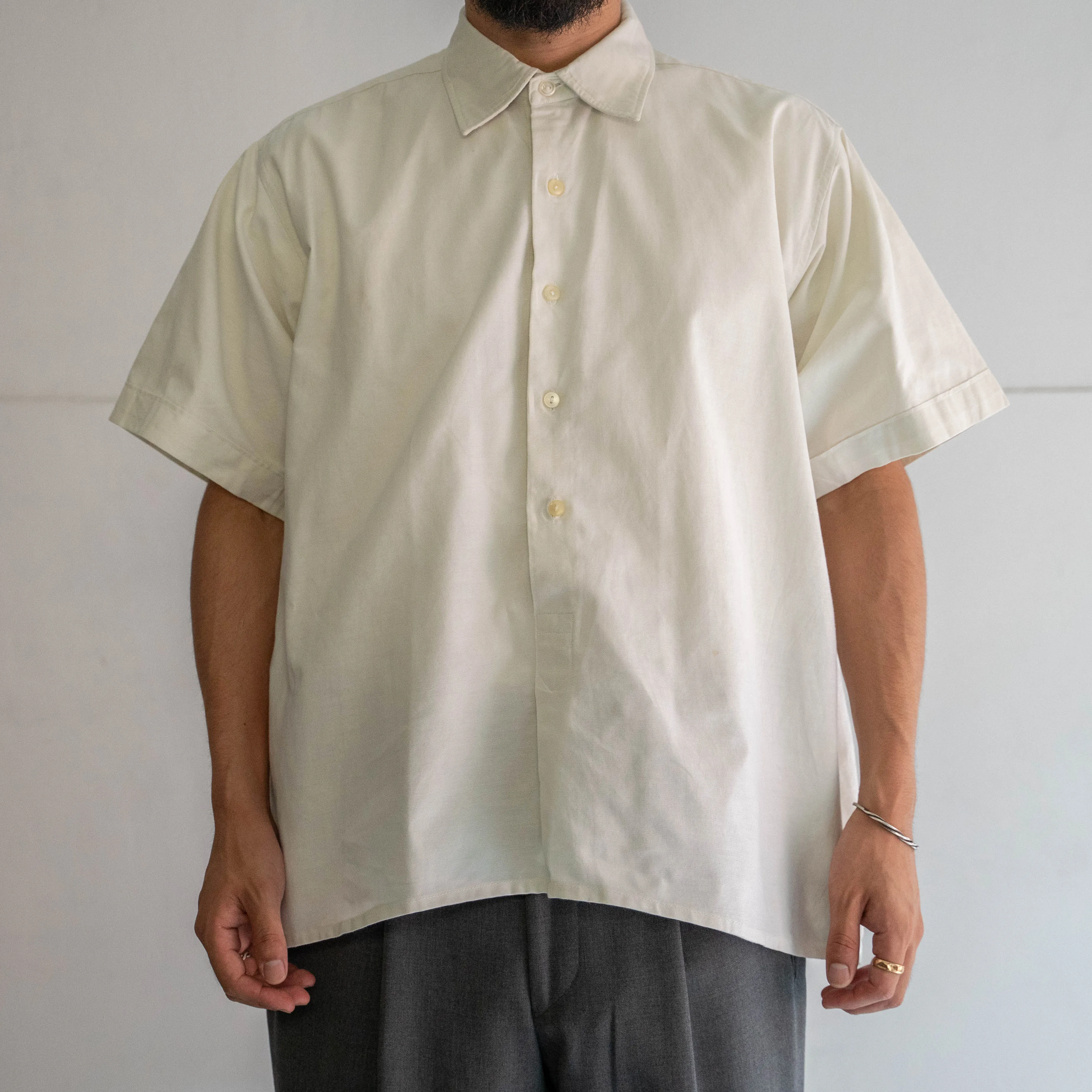 around 1970s French white color pullover short sleeve shirt 'remake'