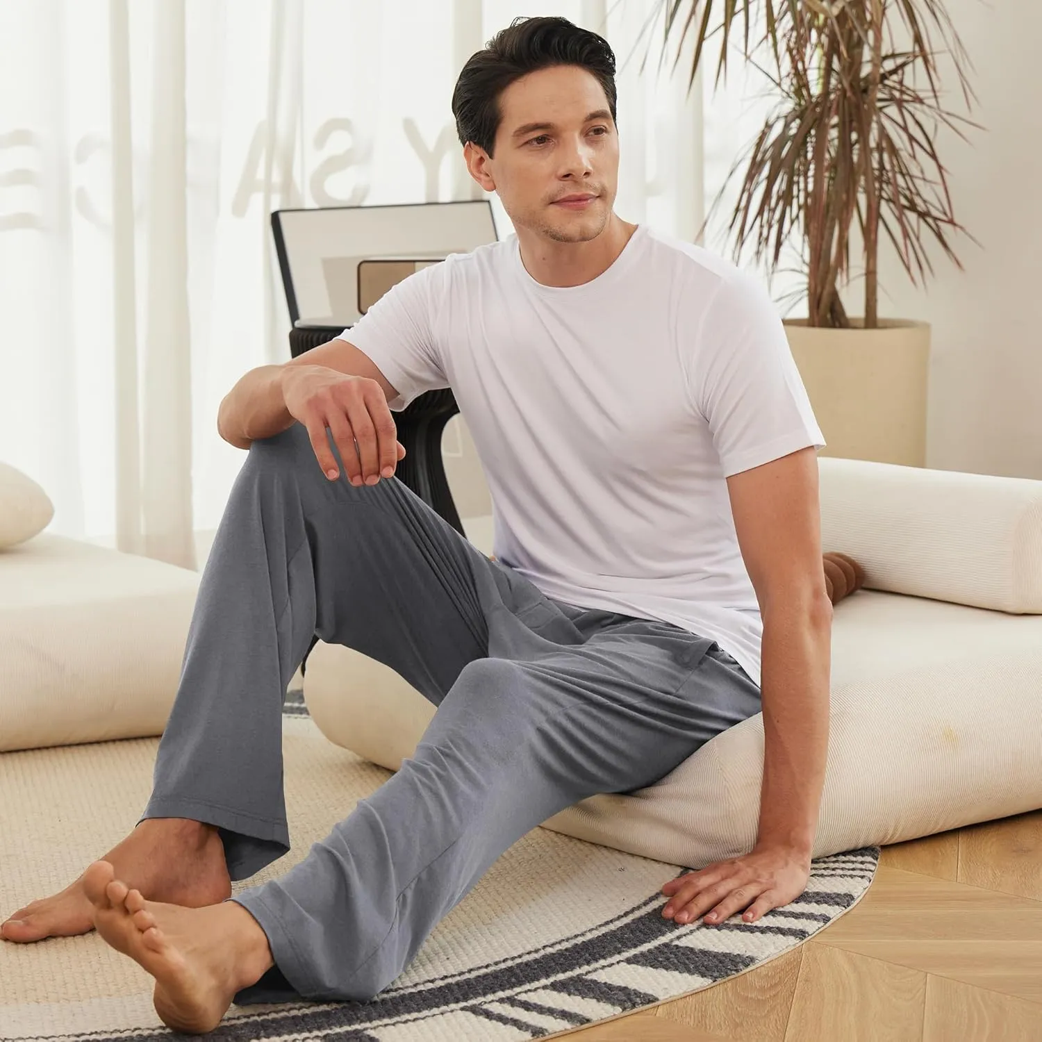 BAMBOO COOL Mens Pajama Pants Sleep Lounge Bottoms Soft Comfy Pj Pant Sleepwear with Pockets 2 Pack