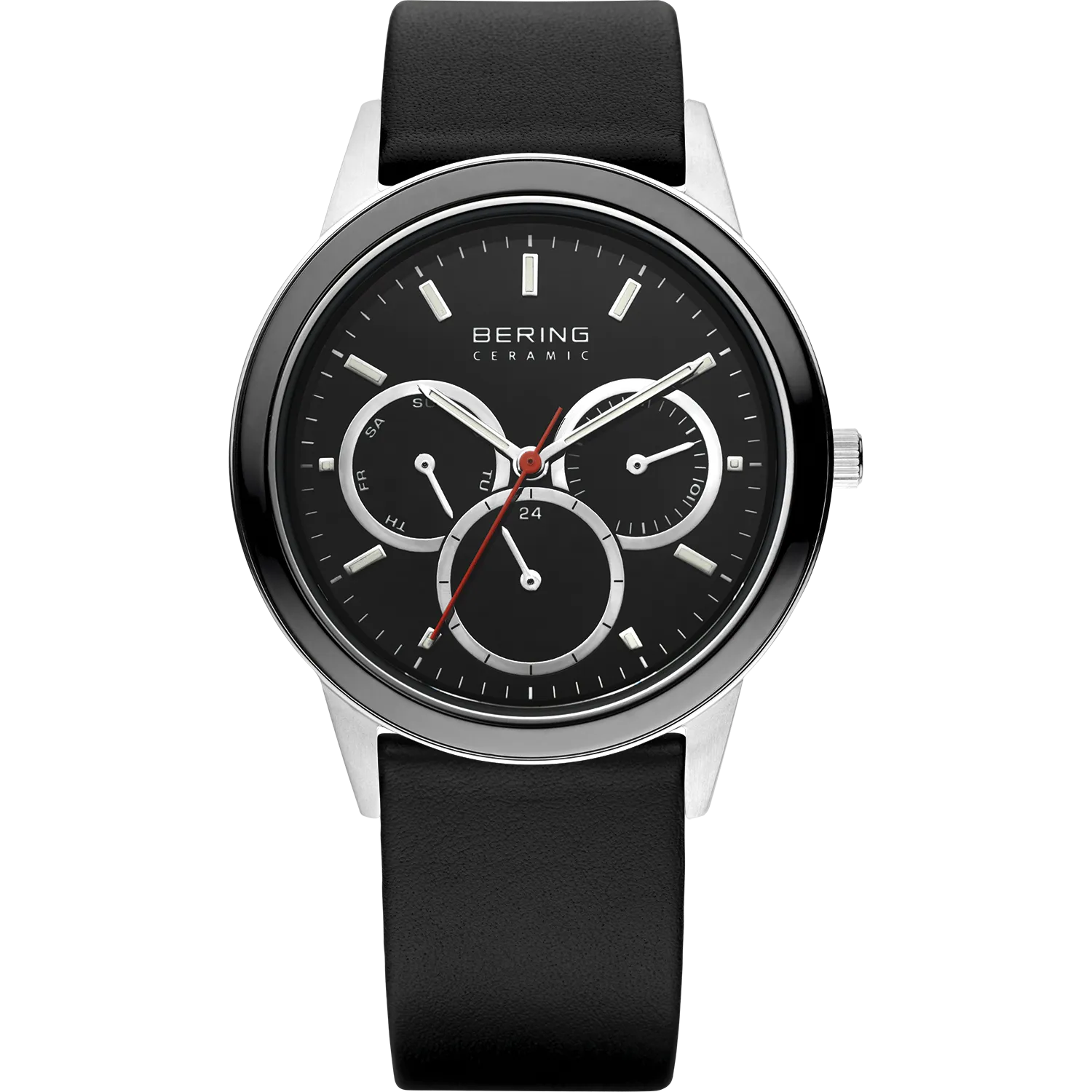 Bering Gents Multi function Black Ceramic Bezel Black Leather Watch 33840-442