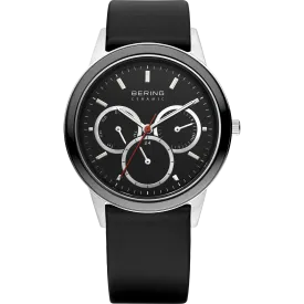 Bering Gents Multi function Black Ceramic Bezel Black Leather Watch 33840-442