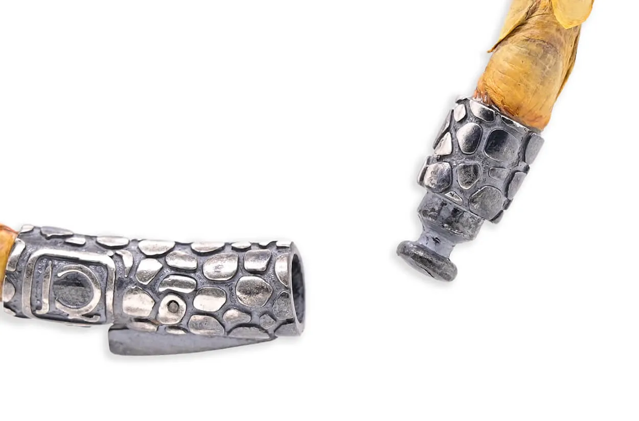 Bracelet LivingSkull Men Python Leather & Two Silver T-Rex Skulls