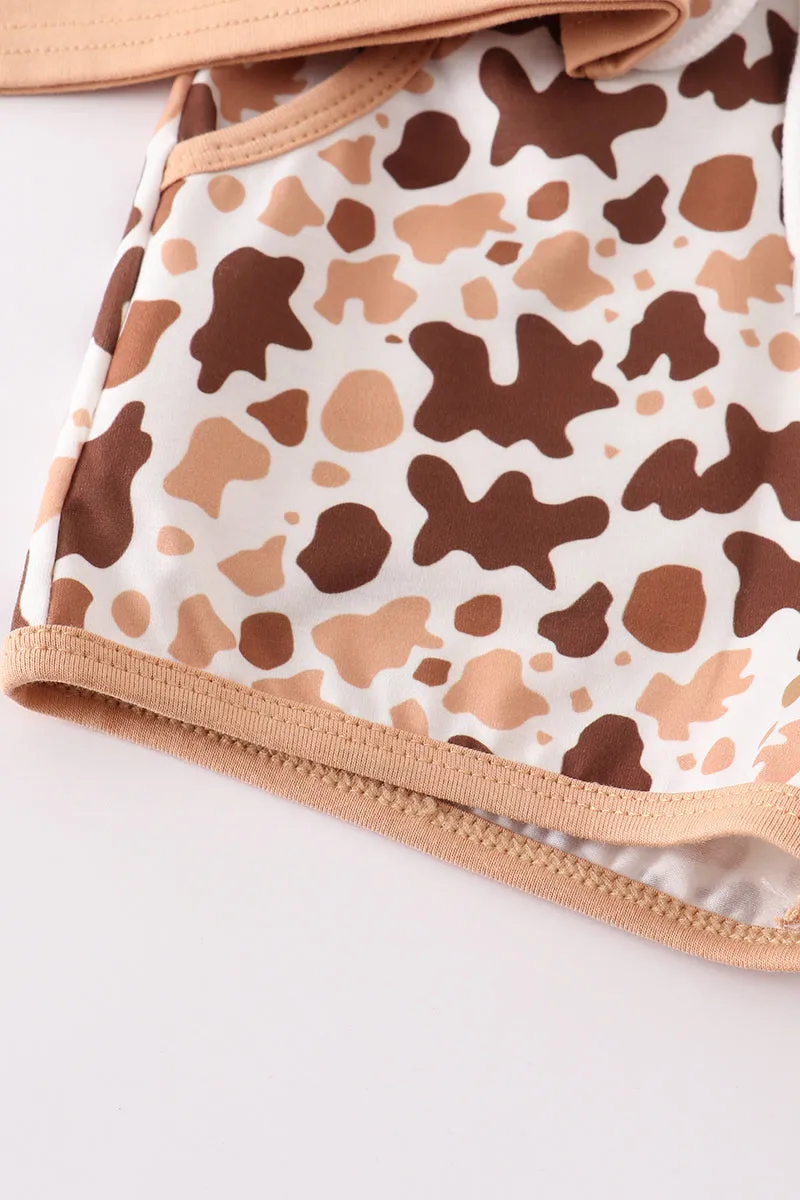 Brown cow embroidery boy set