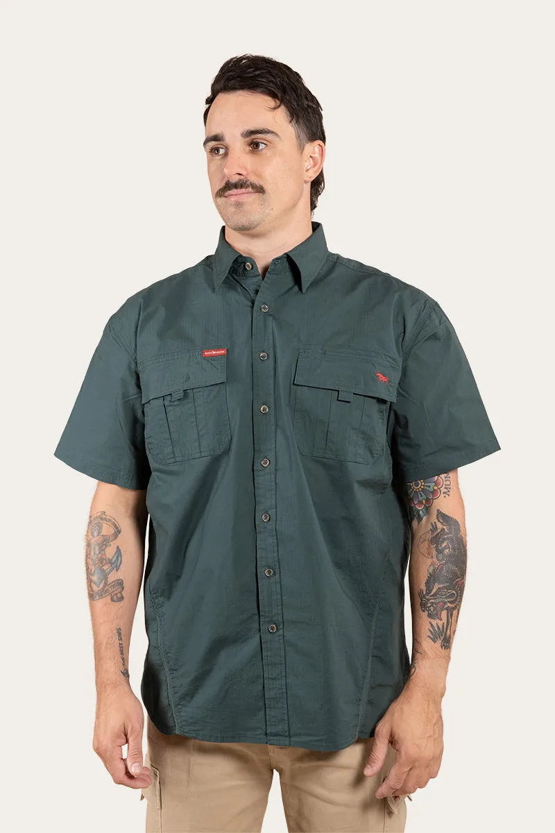 Bulgarra Mens Ripstop Full Button Work Shirt - Forest Green