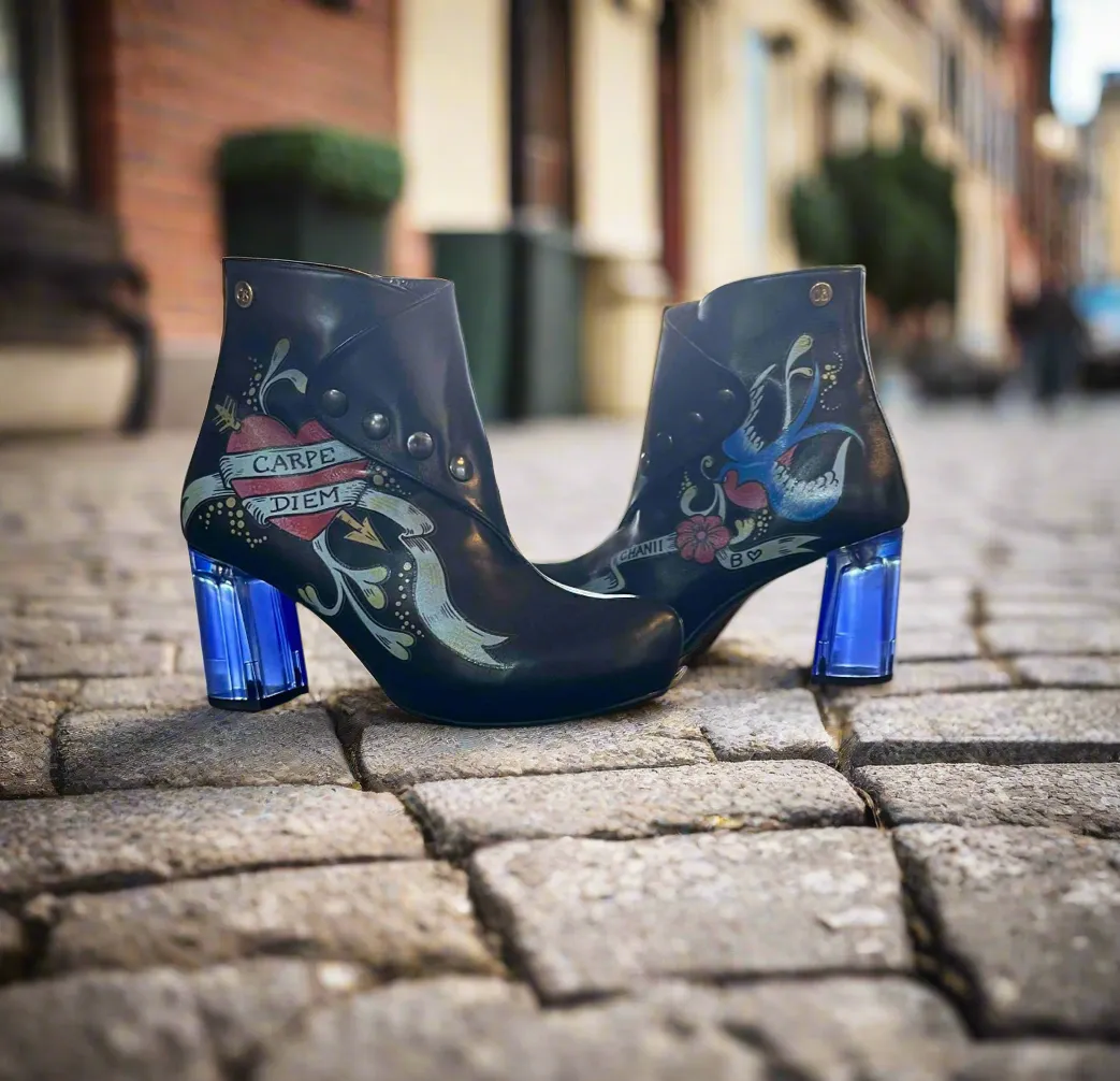 Carpe Diem- Black Tattoo ankle boot- limited Edition