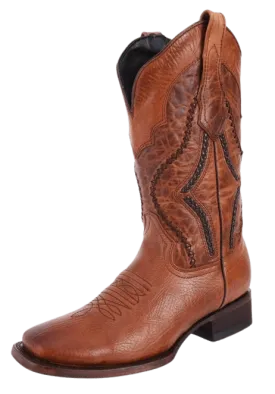 Chedron with Waved Threaded Designed Tube Square Toe Rodeo Boot