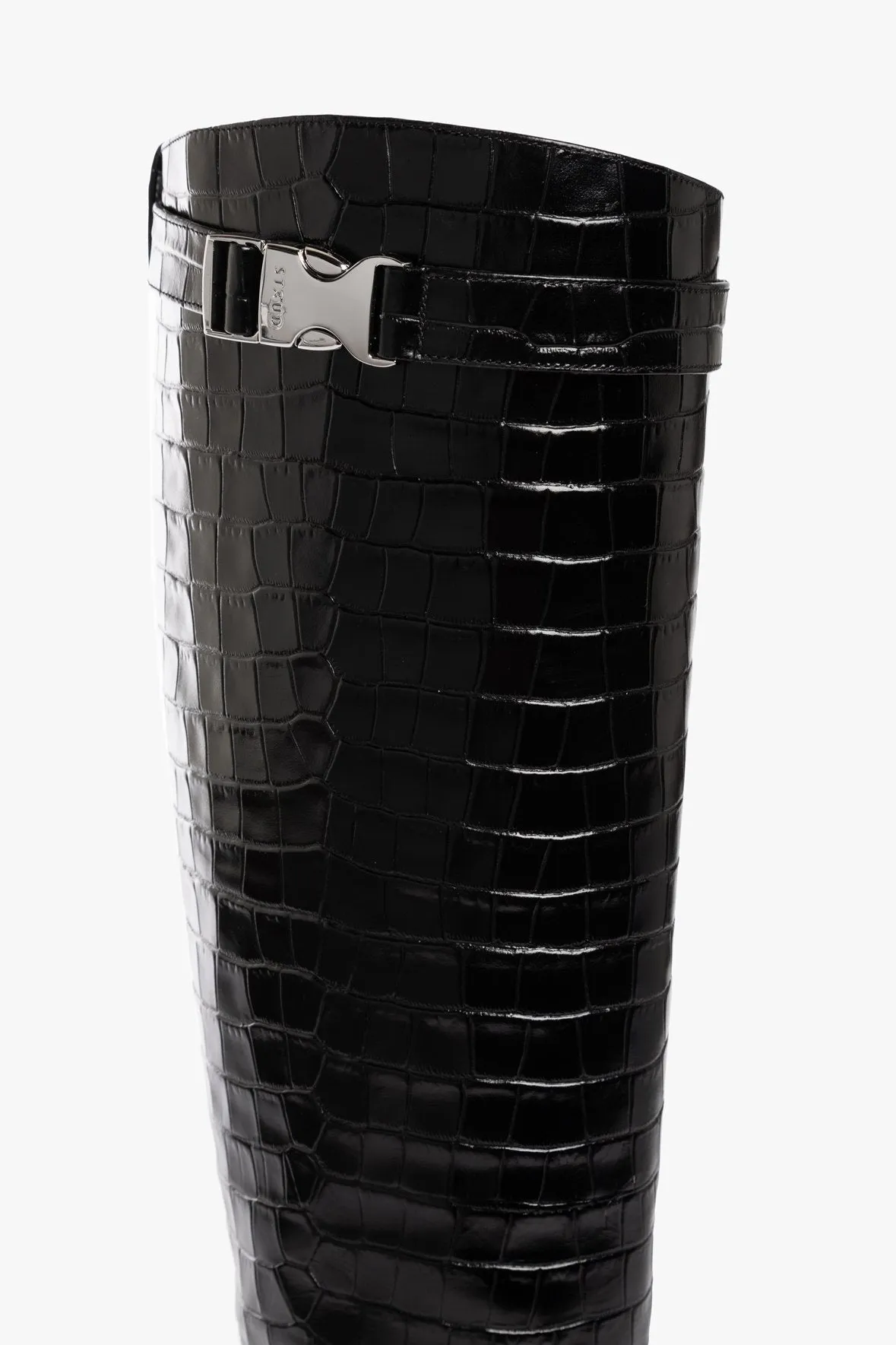 CLAUD BUCKLE RIDING BOOT | BLACK CROC EMBOSSED