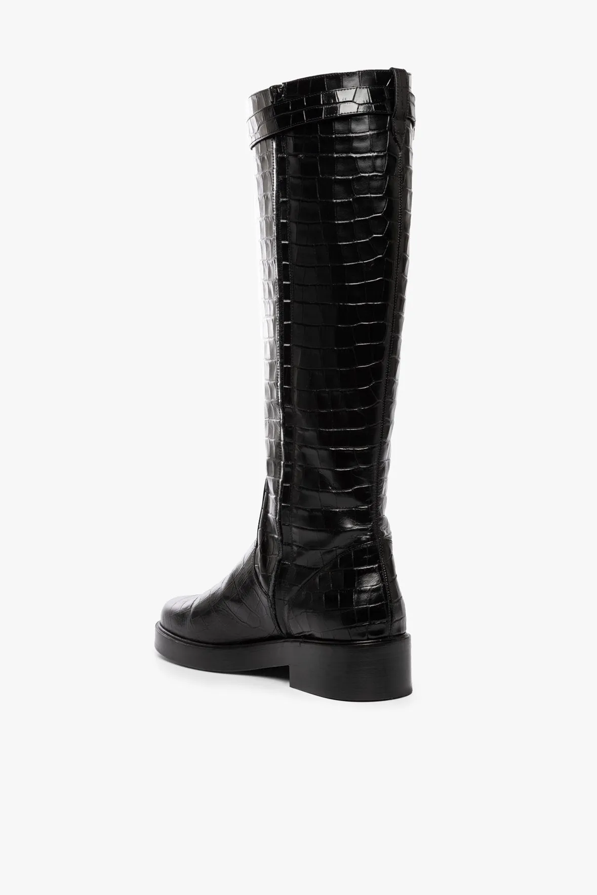 CLAUD BUCKLE RIDING BOOT | BLACK CROC EMBOSSED