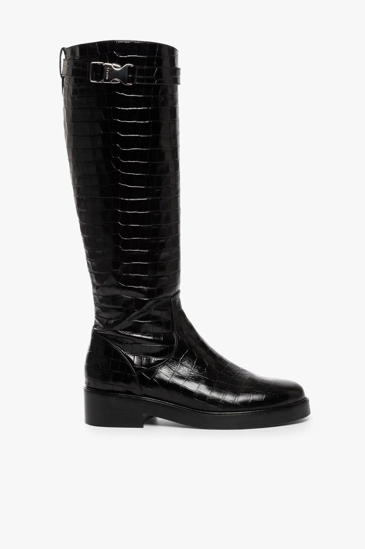CLAUD BUCKLE RIDING BOOT | BLACK CROC EMBOSSED