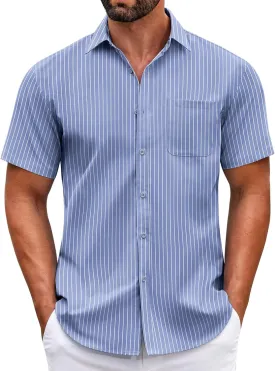 COOFANDY Mens Short Sleeve Casual Button Down Shirts Summer Untucked Dress Shirts with Pocket
