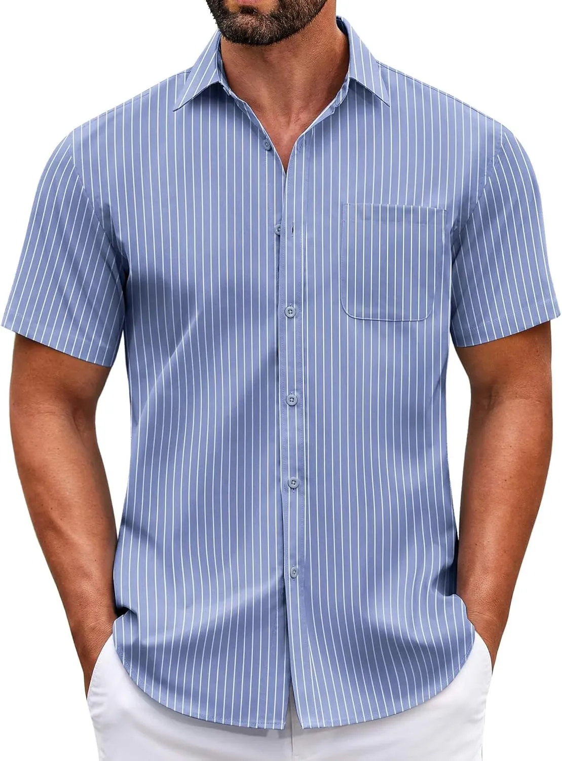 COOFANDY Mens Short Sleeve Casual Button Down Shirts Summer Untucked Dress Shirts with Pocket
