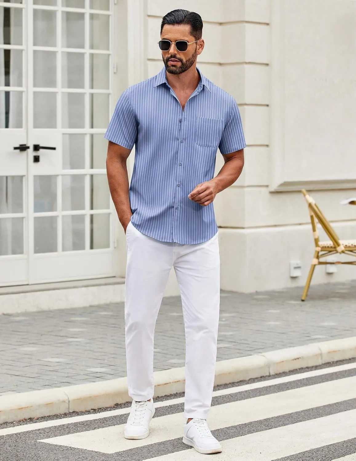 COOFANDY Mens Short Sleeve Casual Button Down Shirts Summer Untucked Dress Shirts with Pocket
