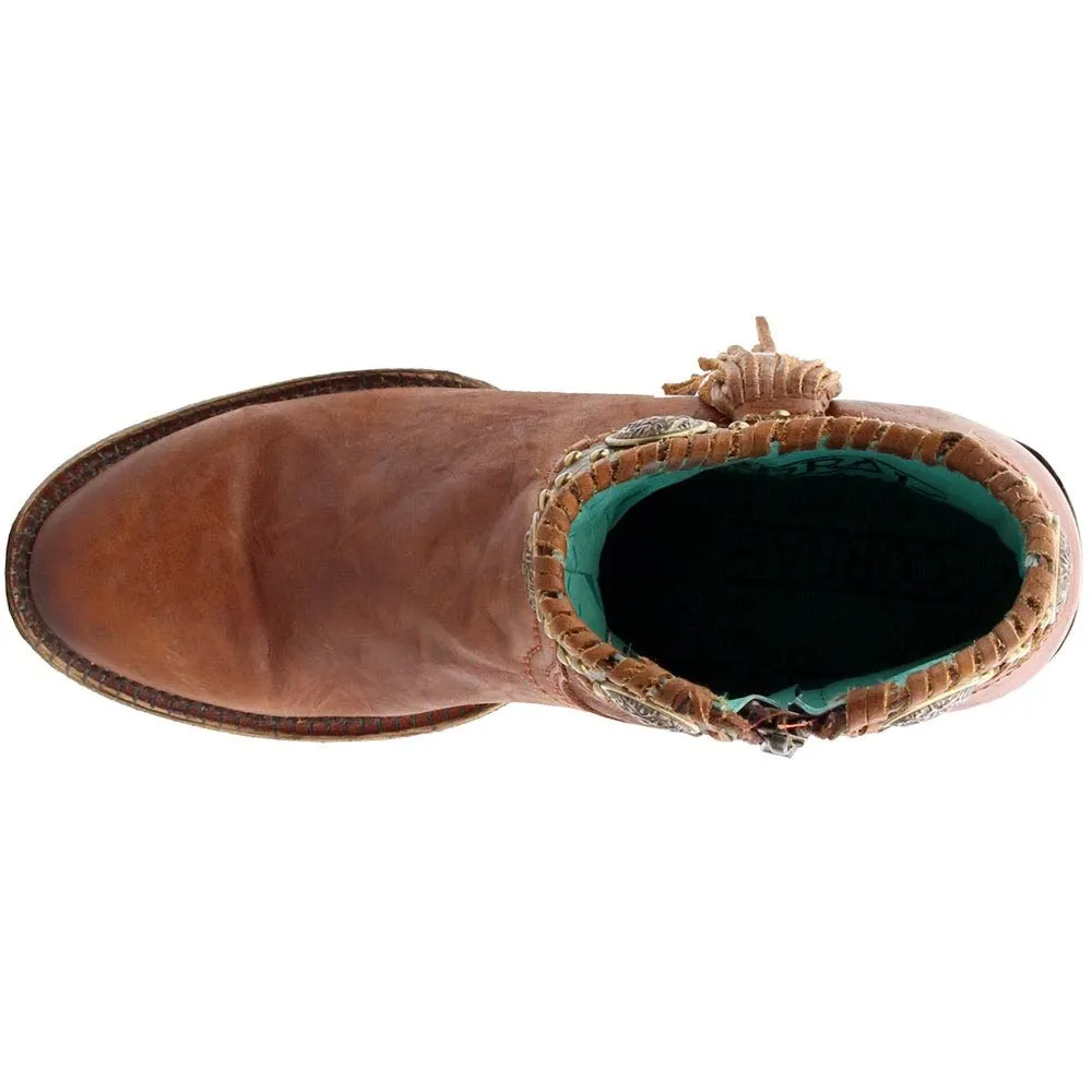 Corral Women's 7" Cognac Turquoise Concho Fringe Round Toe Ankle Boot