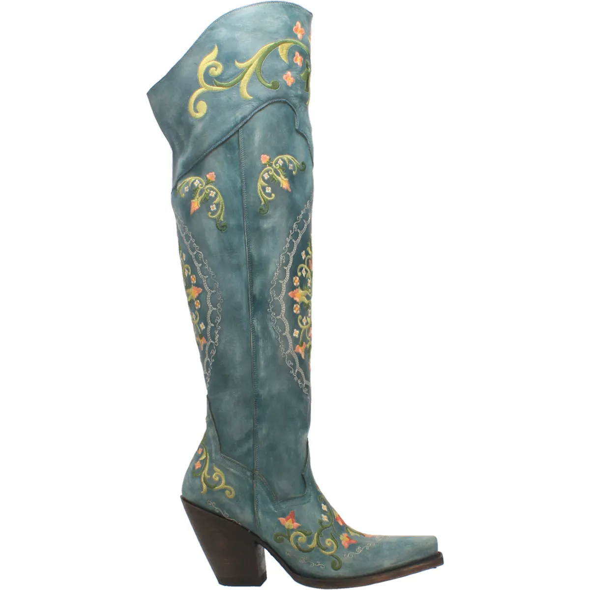 Dan Post Women's 20" Flower Child Turquoise Snip Toe Western Boot