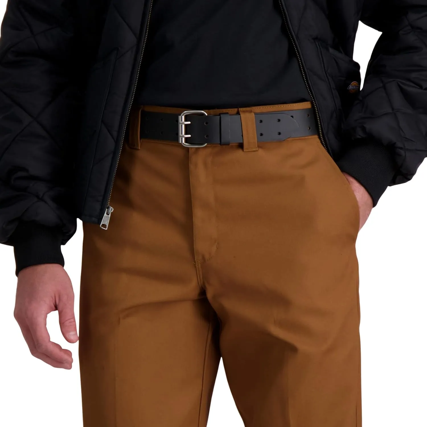 Dickies Men's Double Prong Fully Adjustable Leather Belt