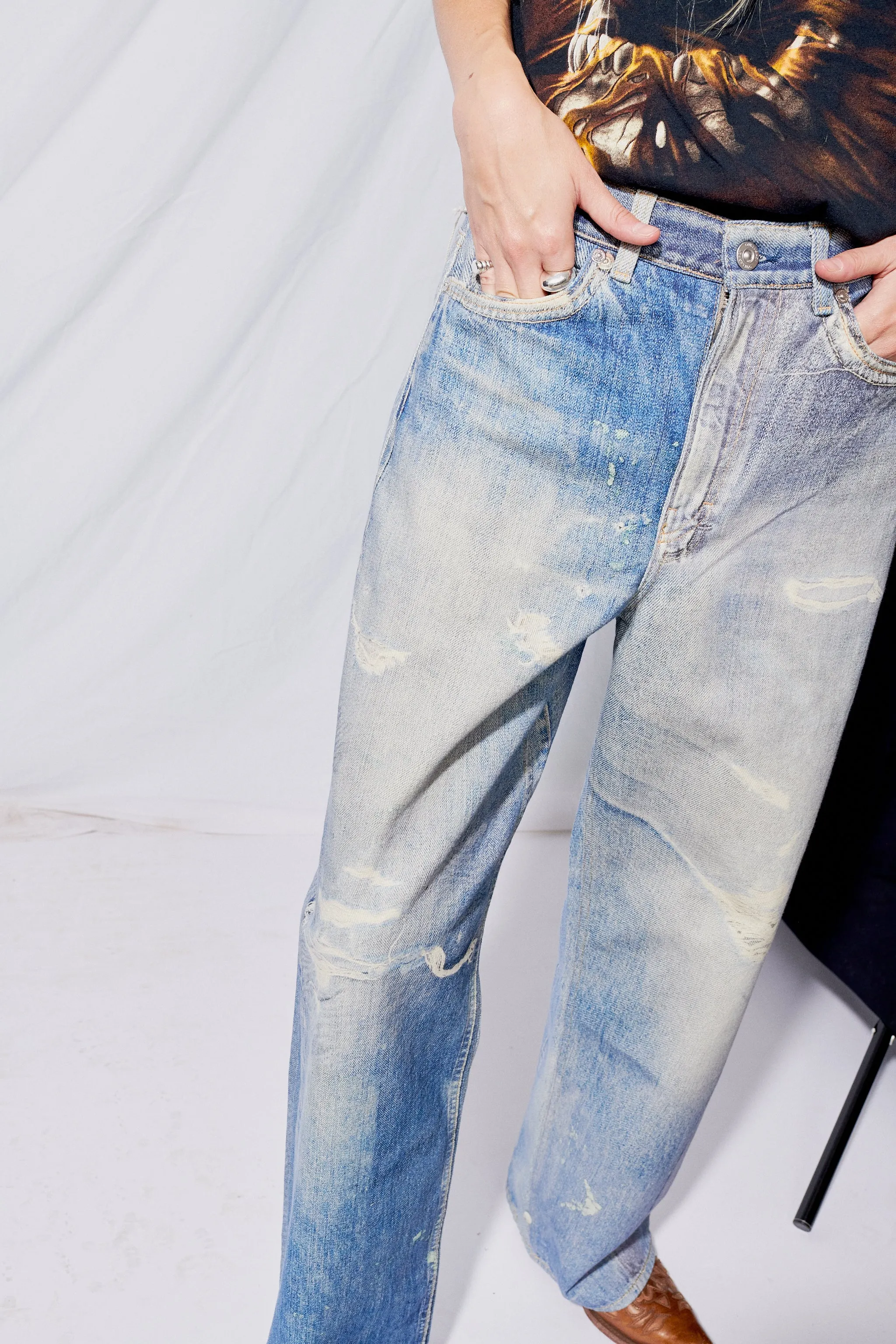 Digital Denim Print Full Cut Pant