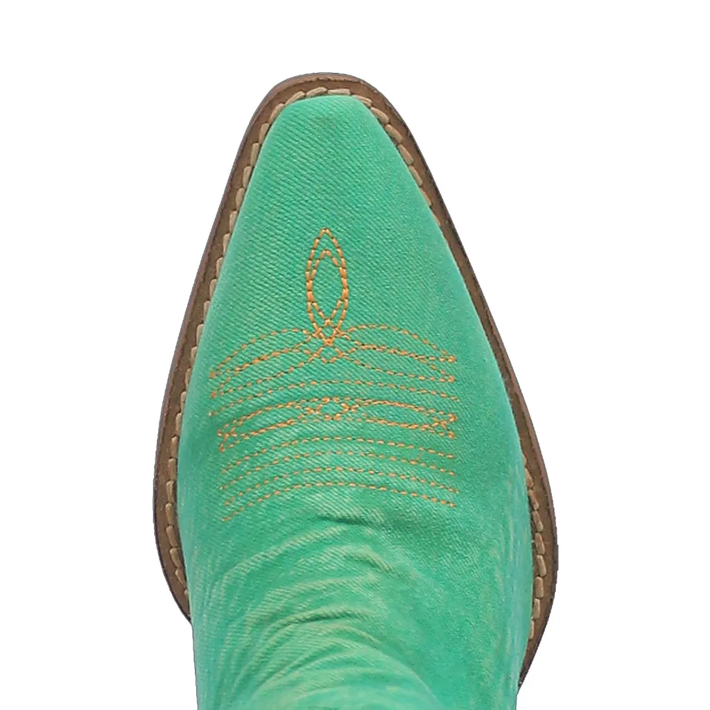 Dingo Women's 9" Y'all Need Dolly Green Denim Almond Toe Western Boot