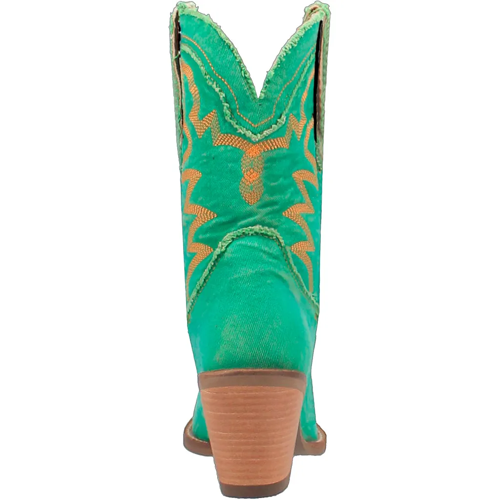 Dingo Women's 9" Y'all Need Dolly Green Denim Almond Toe Western Boot