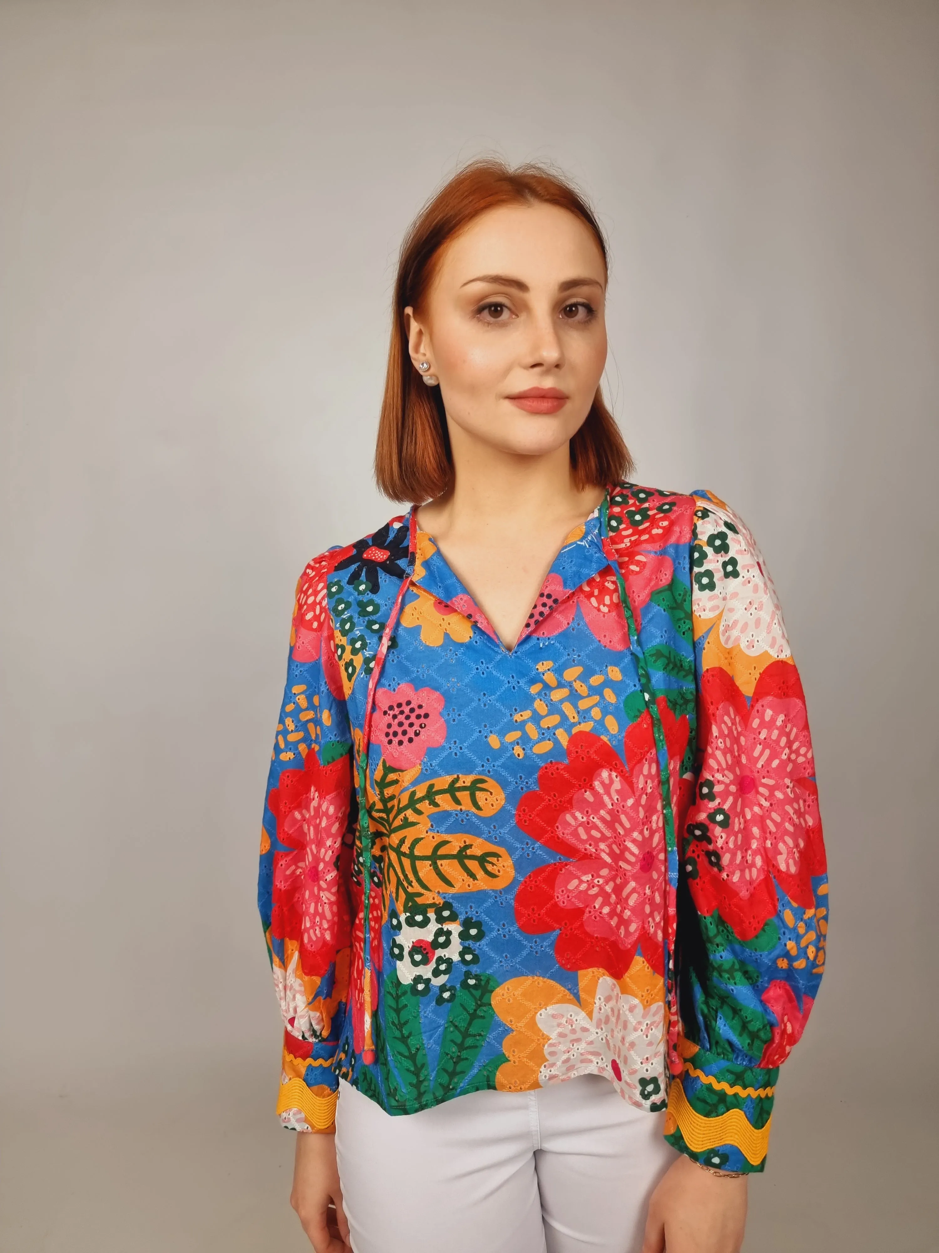 Emily Lovelock Blue Floral Top