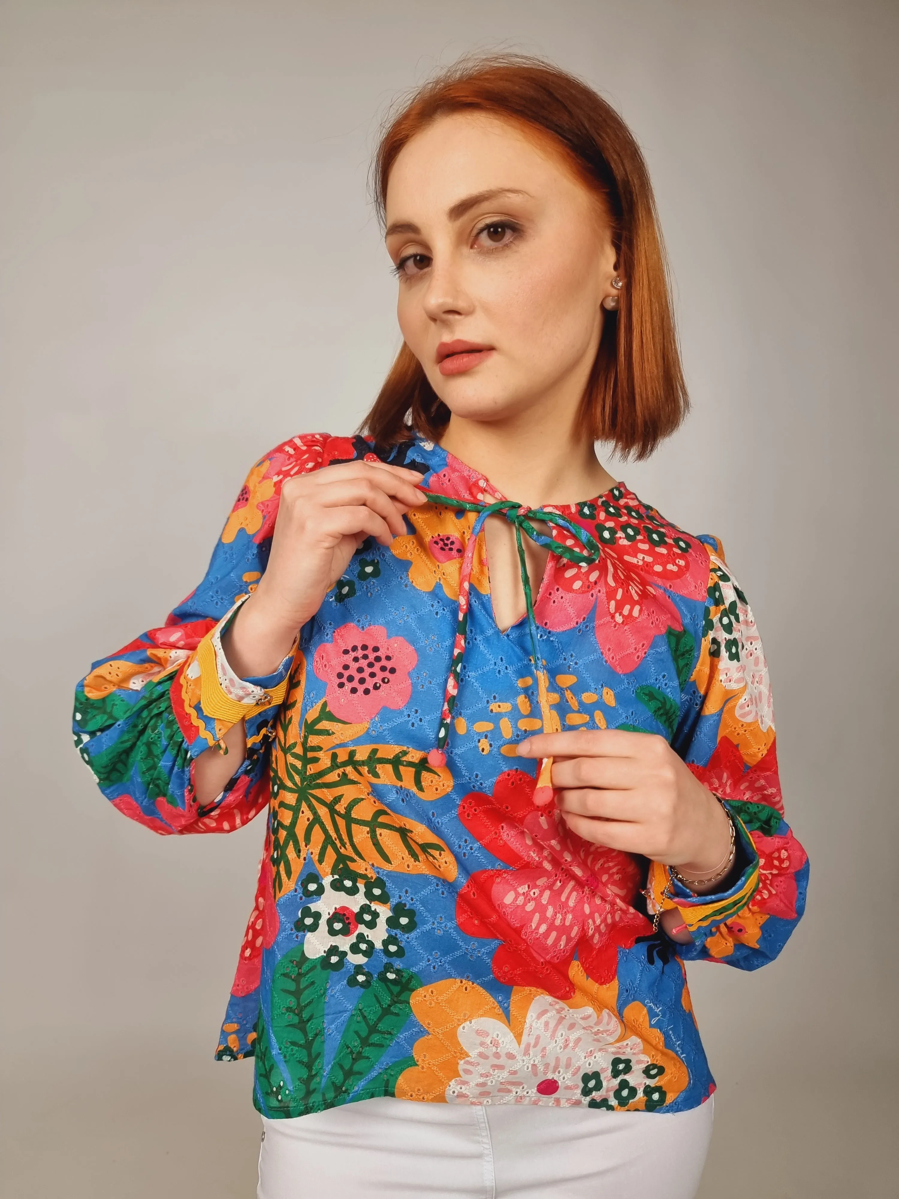 Emily Lovelock Blue Floral Top