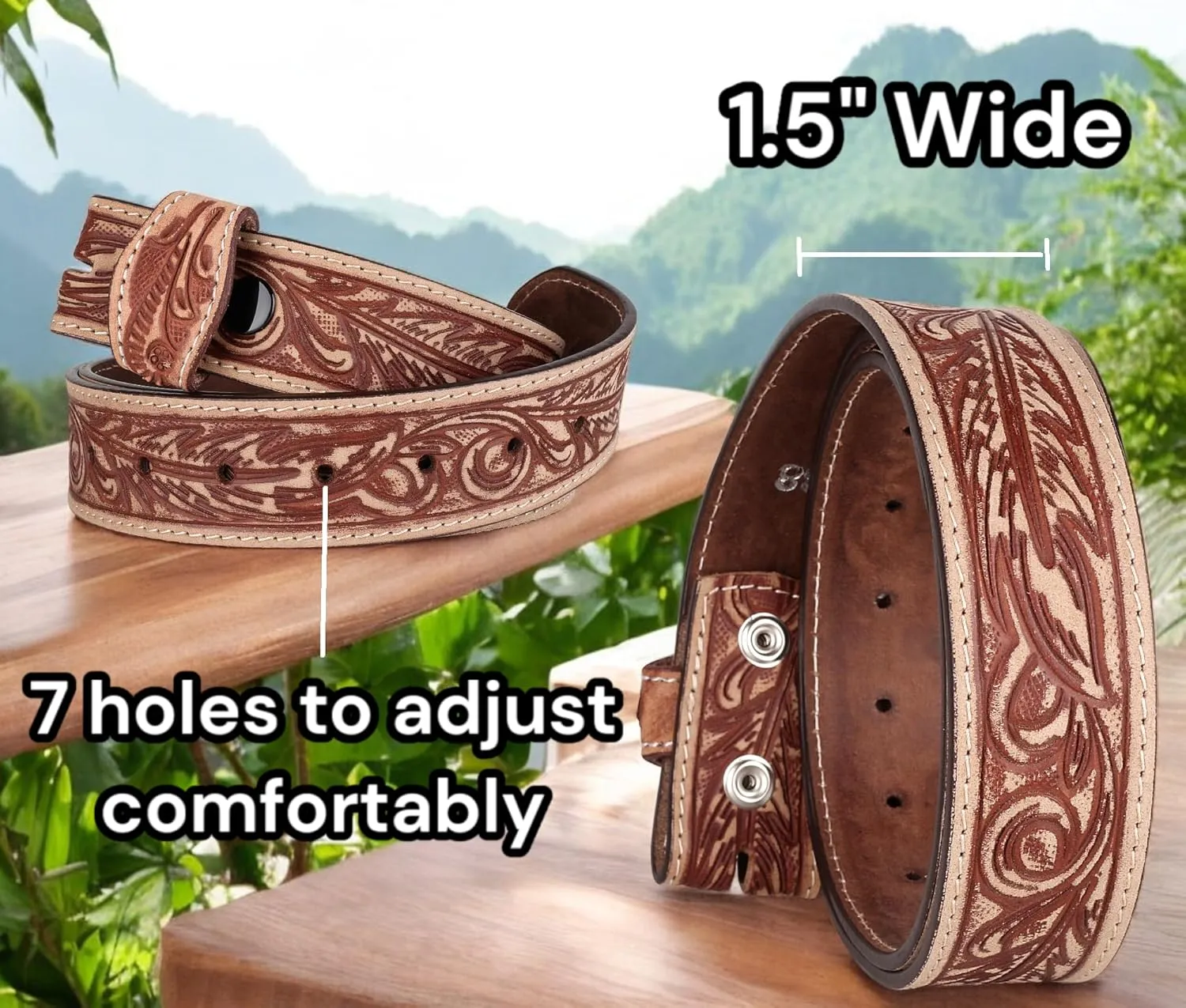 F&L CLASSIC Western Belt without buckle for men ?C Full Grain Leather Cowboy Belts for jeans - One Piece Leather strap belt