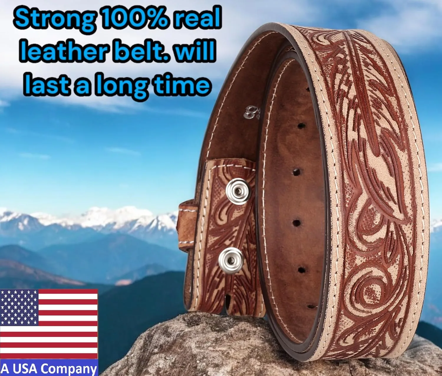F&L CLASSIC Western Belt without buckle for men ?C Full Grain Leather Cowboy Belts for jeans - One Piece Leather strap belt