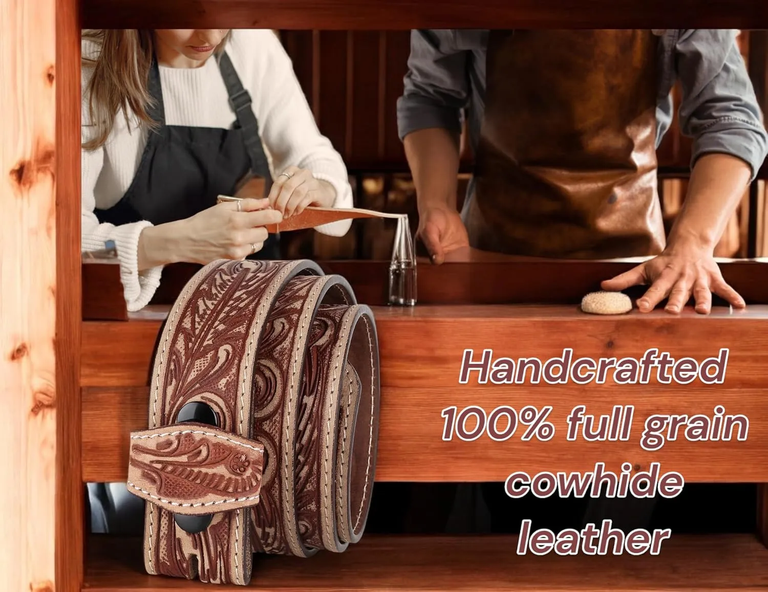 F&L CLASSIC Western Belt without buckle for men ?C Full Grain Leather Cowboy Belts for jeans - One Piece Leather strap belt