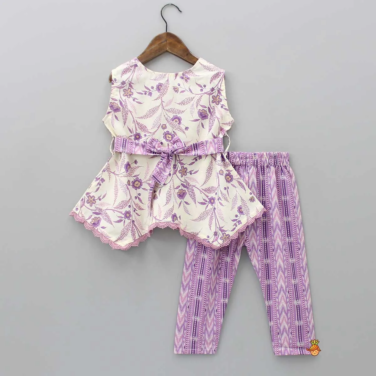 Floral Printed Asymmetric Hem Kurti And Lavender Pant