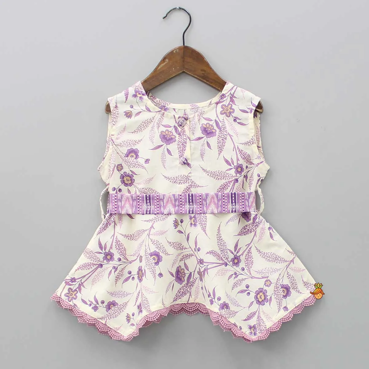 Floral Printed Asymmetric Hem Kurti And Lavender Pant