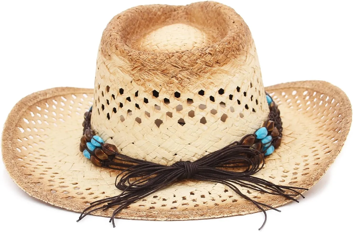 GEMVIE Men & Women's Summer Cowboy Cowgirl Straw Hat Hollow Out Style Roll Up Brim Cowboy Sun Hat