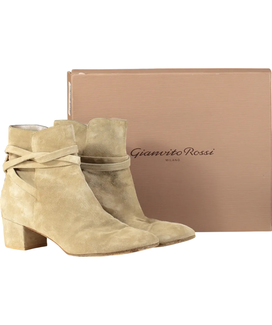 Gianvito Rossi Beige Suede Mid Heel Boots UK 9 EU 42 👠