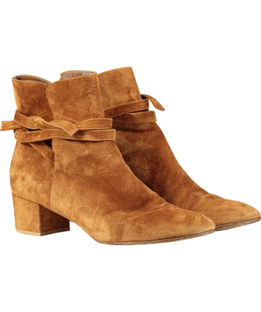 Gianvito Rossi Brown Tan Suede Mid Heel Boots UK 9 EU 42 👠