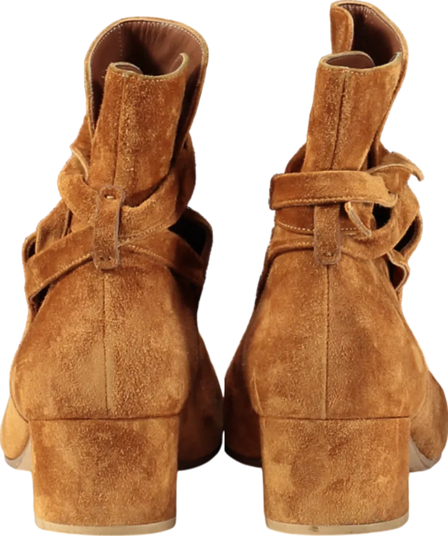 Gianvito Rossi Brown Tan Suede Mid Heel Boots UK 9 EU 42 👠