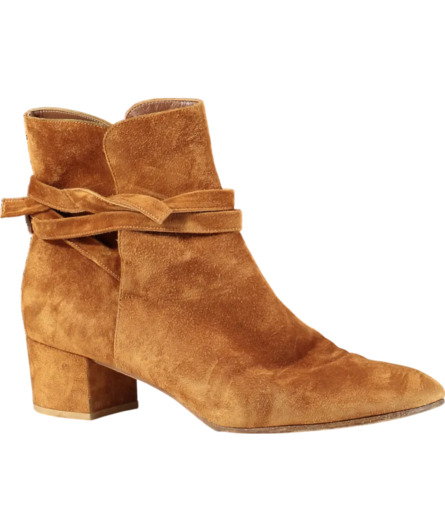 Gianvito Rossi Brown Tan Suede Mid Heel Boots UK 9 EU 42 👠