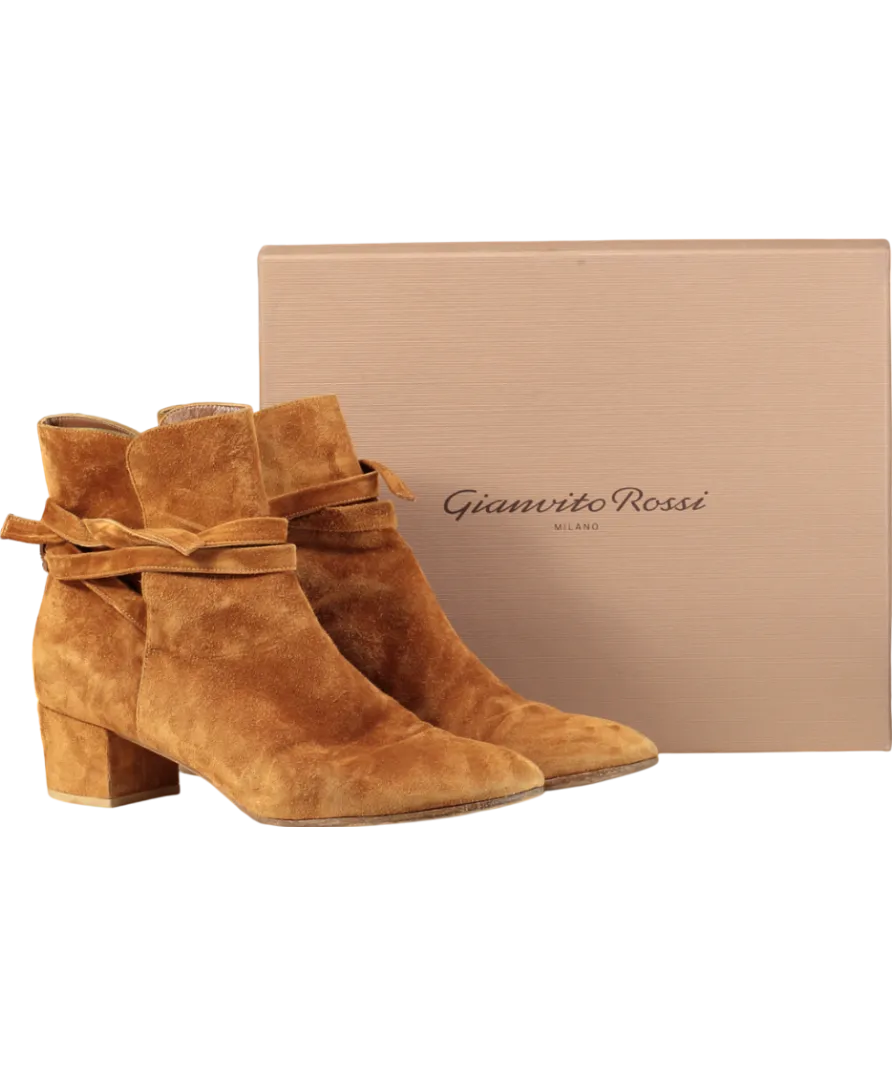 Gianvito Rossi Brown Tan Suede Mid Heel Boots UK 9 EU 42 👠