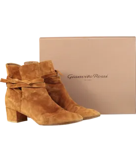 Gianvito Rossi Brown Tan Suede Mid Heel Boots UK 9 EU 42 👠