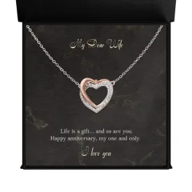 Gift to Wife from Husband Twin Flames Interlocking Hearts Necklace, Anniversary Gift Valentines Day