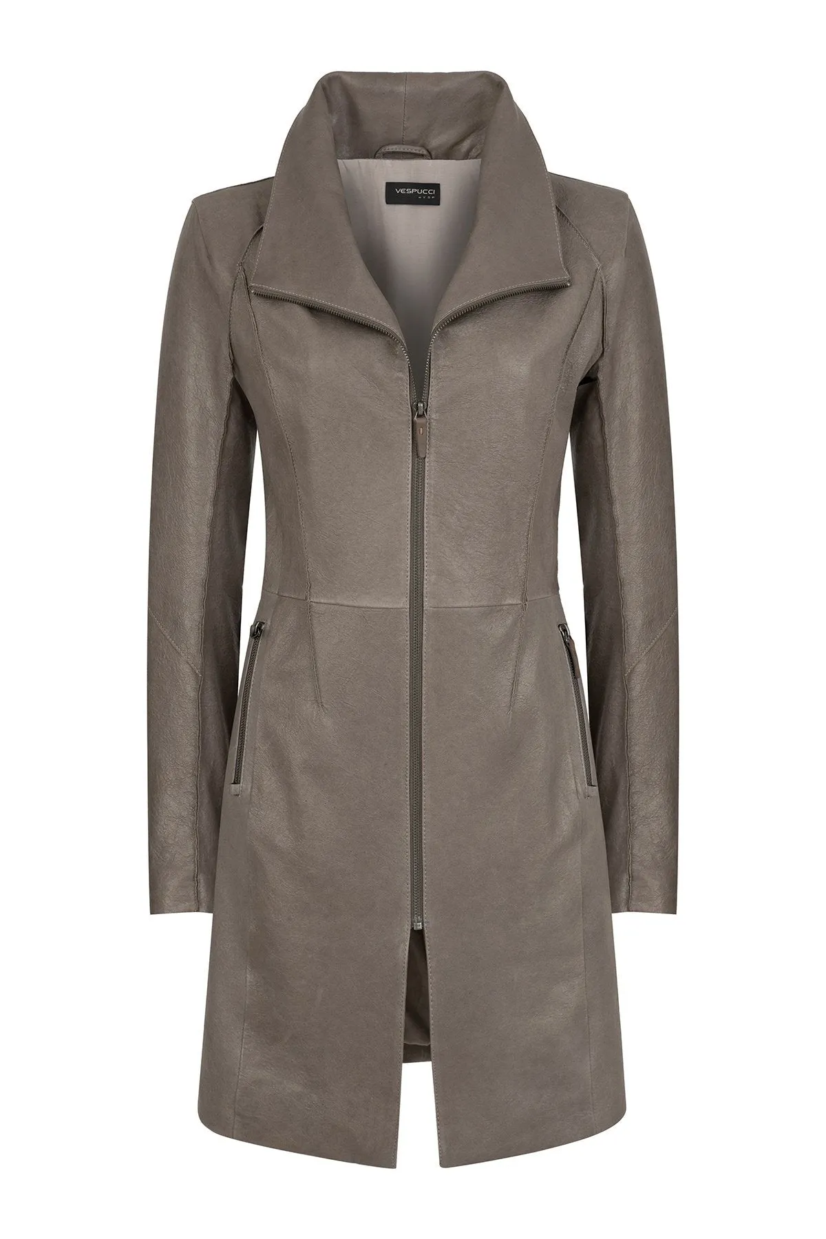 Grey Leather Coat