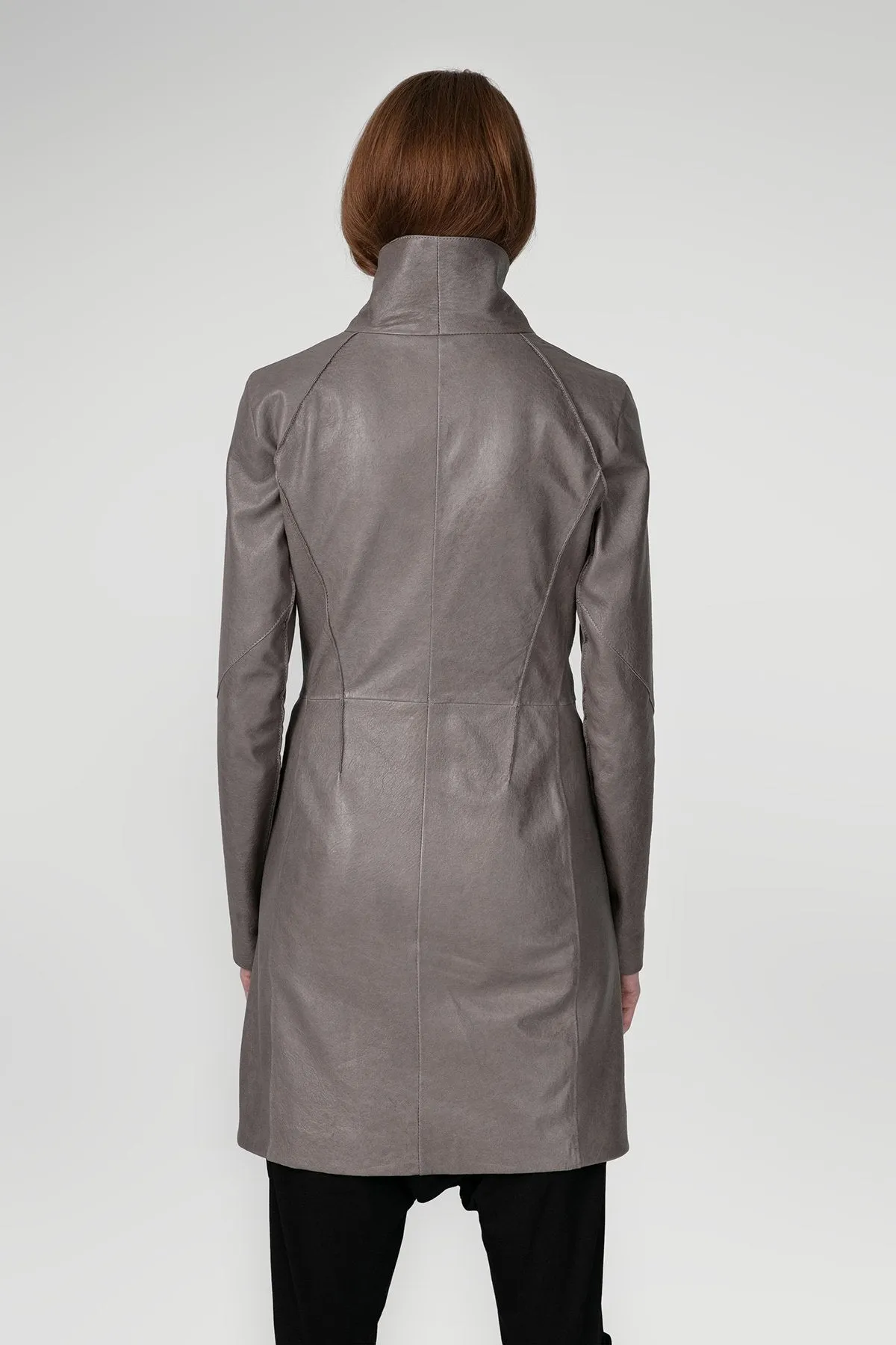 Grey Leather Coat