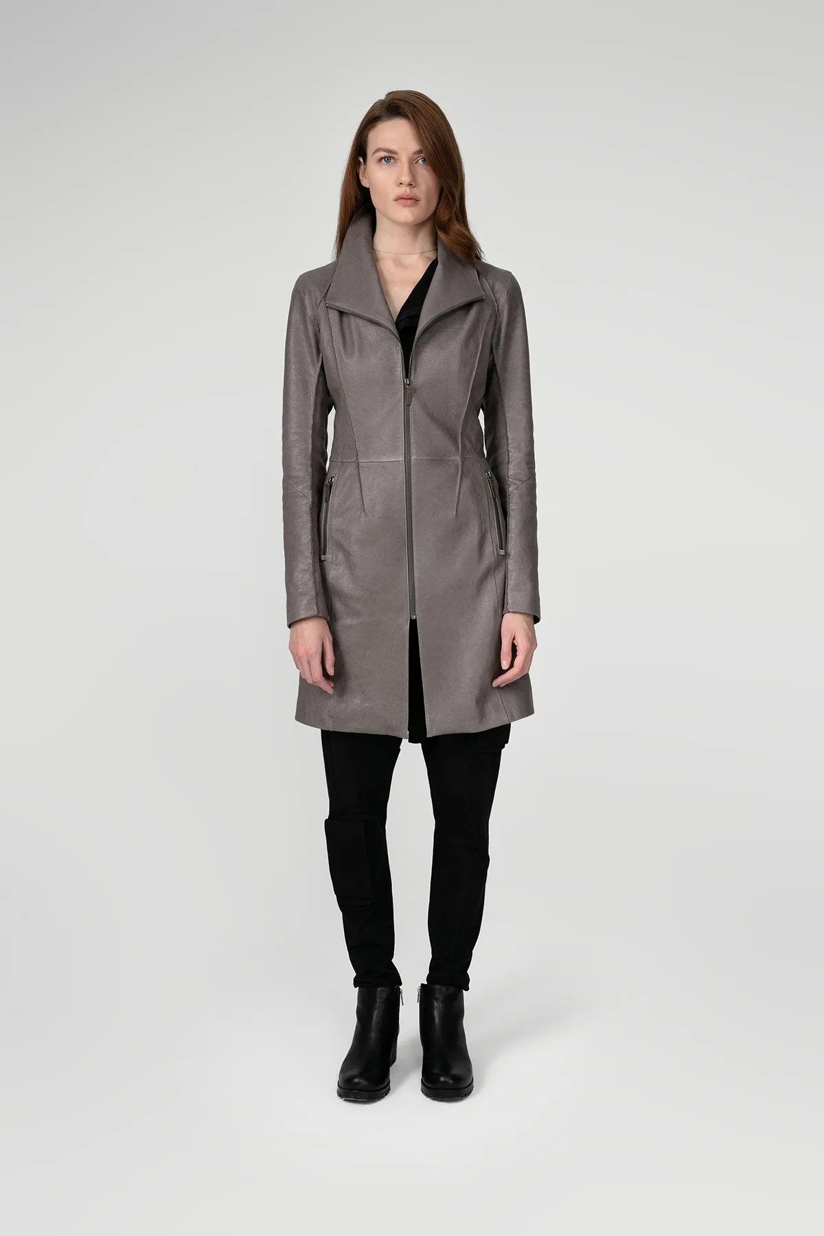 Grey Leather Coat